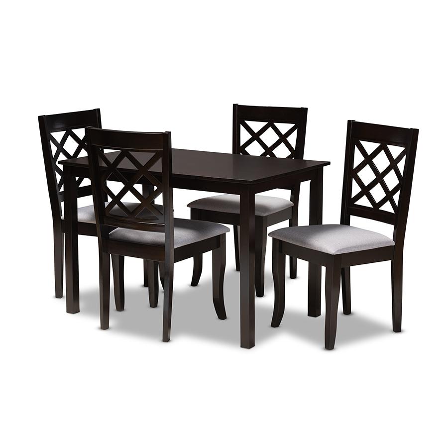 Baxton Studio Verner Modern and Contemporary Grey Fabric Upholstered Espresso Brown Finished 5-Piece Wood Dining Set. Picture 2