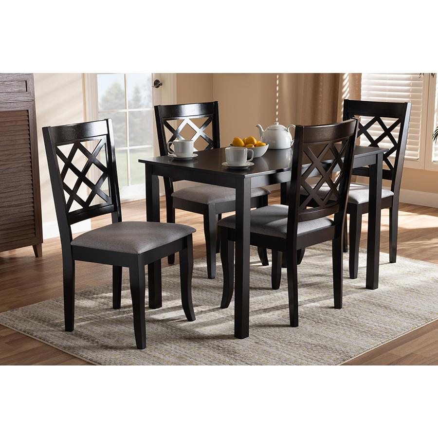 Baxton Studio Verner Modern and Contemporary Grey Fabric Upholstered Espresso Brown Finished 5-Piece Wood Dining Set. Picture 6