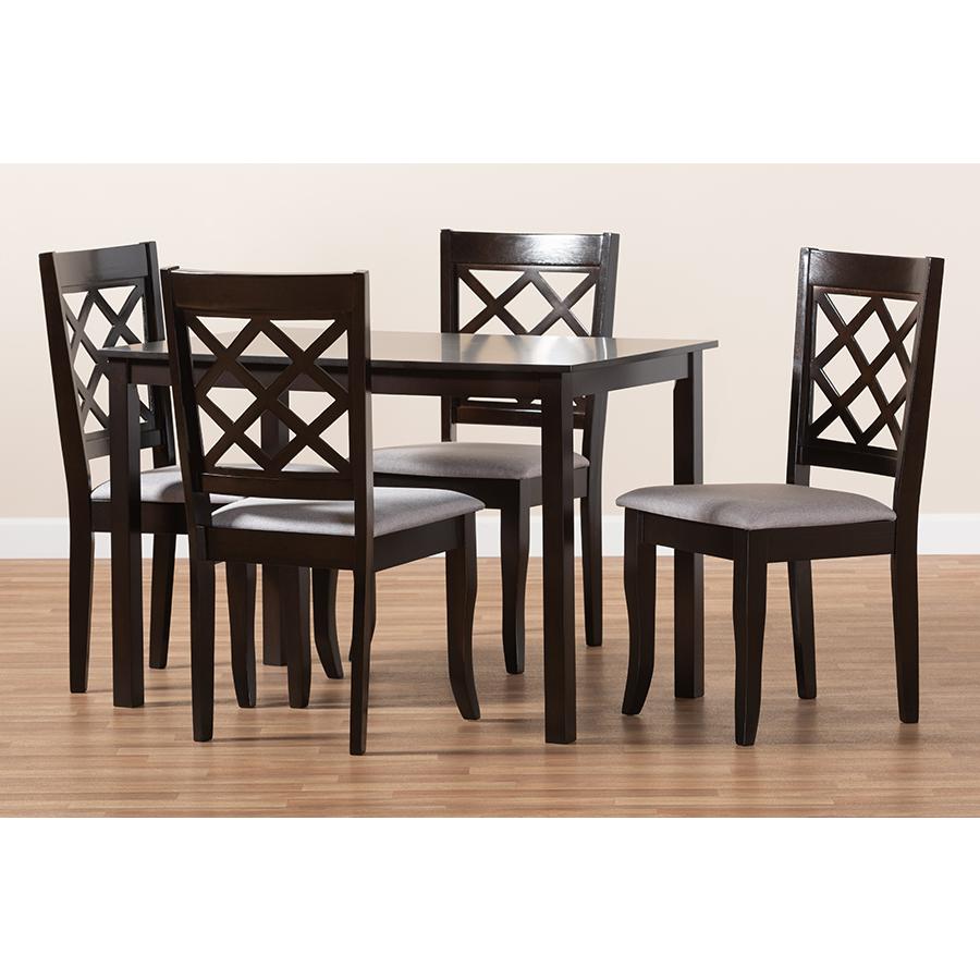 Grey Fabric Upholstered Espresso Brown Finished 5-Piece Wood Dining Set. Picture 6