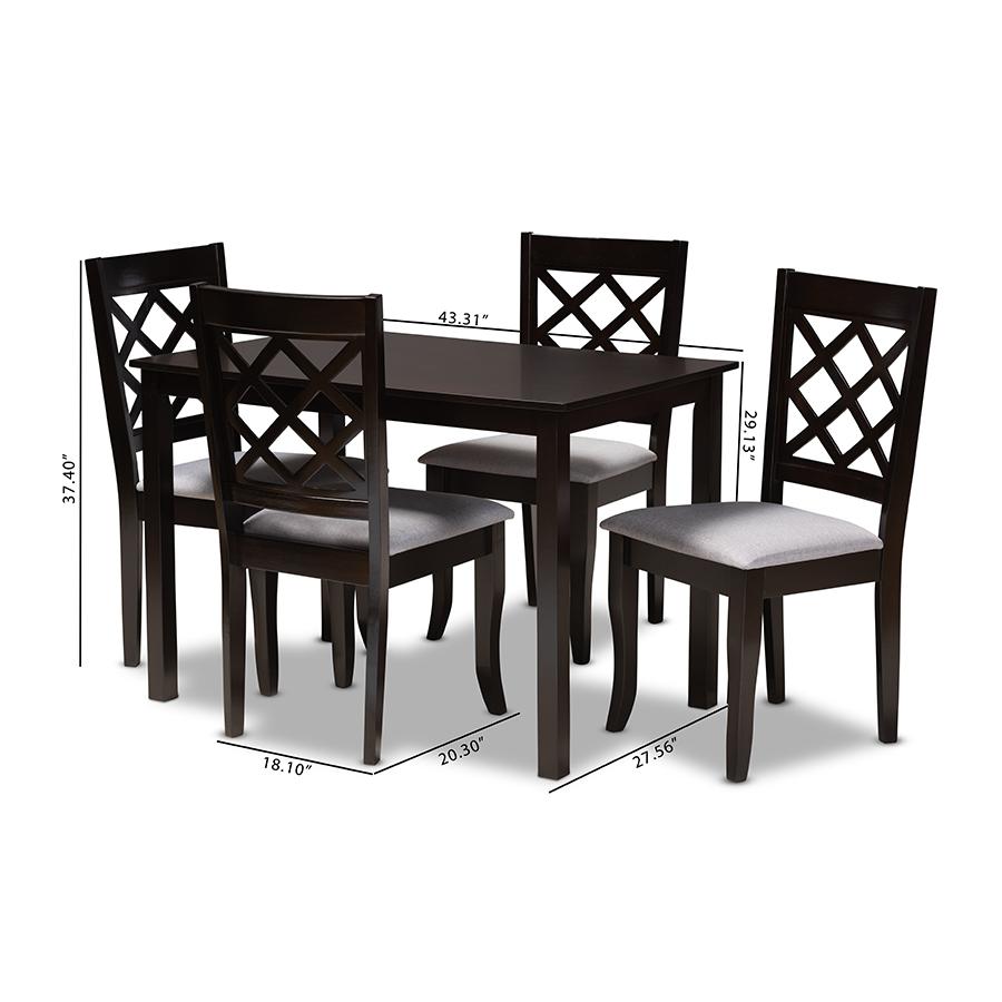 Baxton Studio Verner Modern and Contemporary Grey Fabric Upholstered Espresso Brown Finished 5-Piece Wood Dining Set. Picture 8