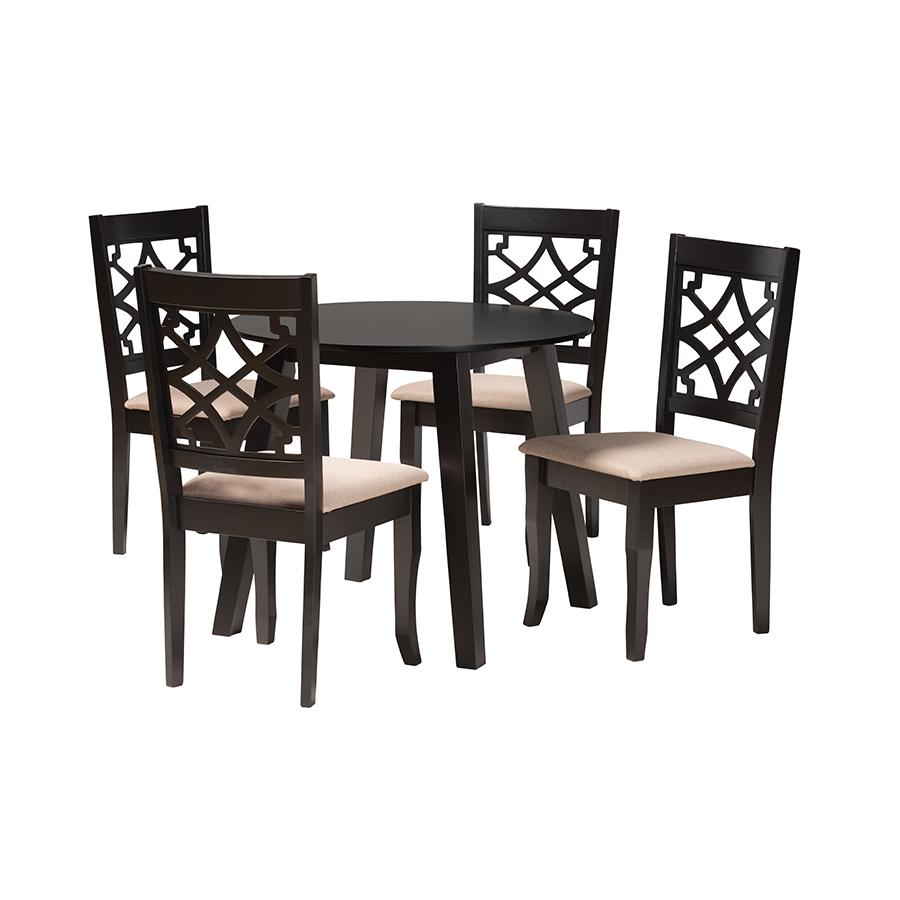 Thea Modern Beige Fabric and Dark Brown Finished Wood 5-Piece Dining Set. Picture 1