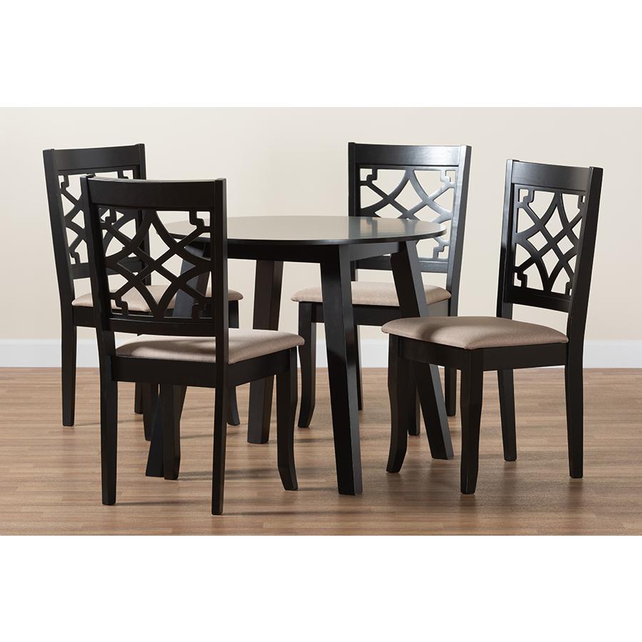 Thea Modern Beige Fabric and Dark Brown Finished Wood 5-Piece Dining Set. Picture 9