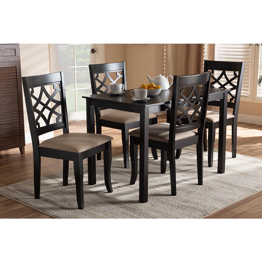 Baxton Studio Mael Modern and Contemporary Sand Fabric Upholstered Espresso Brown Finished 5-Piece Wood Dining Set. Picture 6
