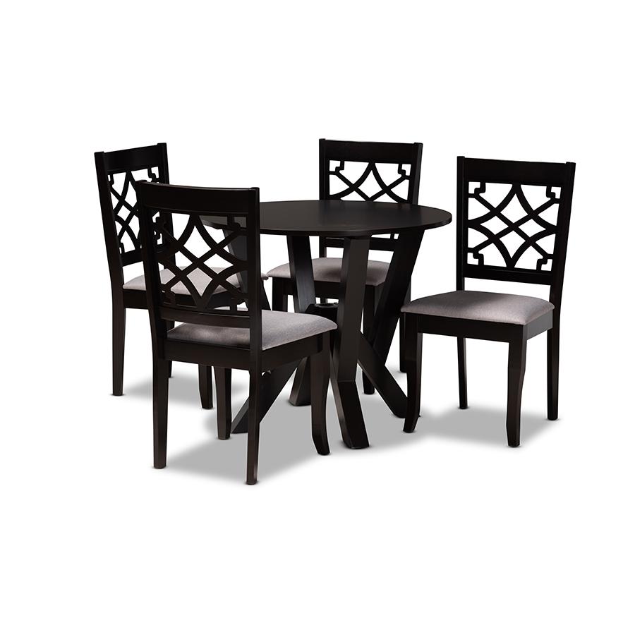 Alisa Modern and Contemporary Grey Fabric Upholstered and Dark Brown Finished Wood 5-Piece Dining Set. Picture 2