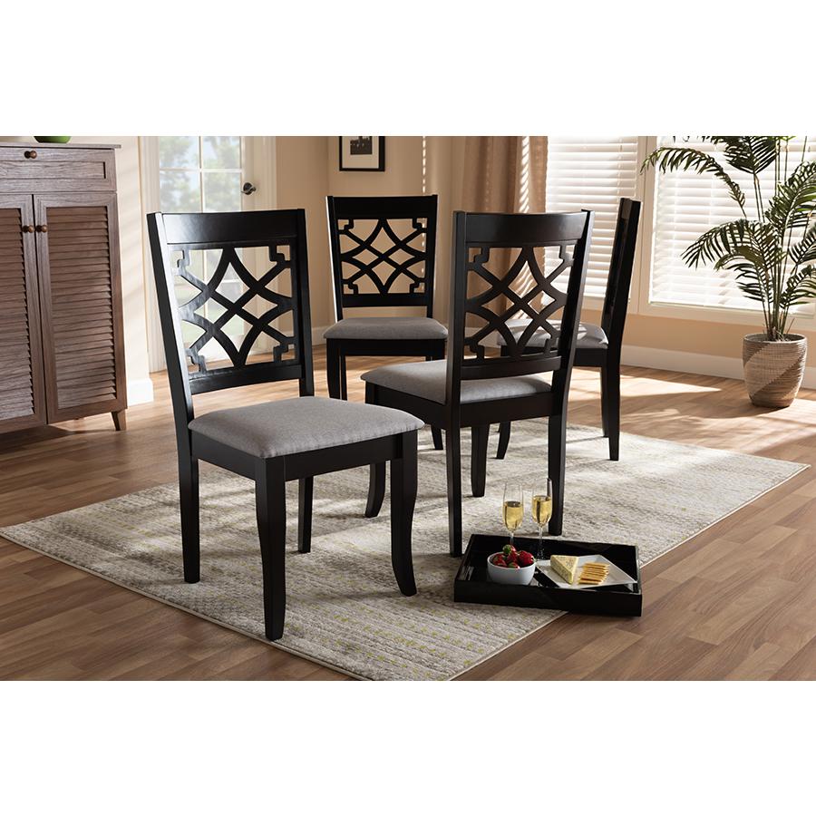 Grey Fabric Upholstered Espresso Brown Finished Wood Dining Chair Set of 4. Picture 4