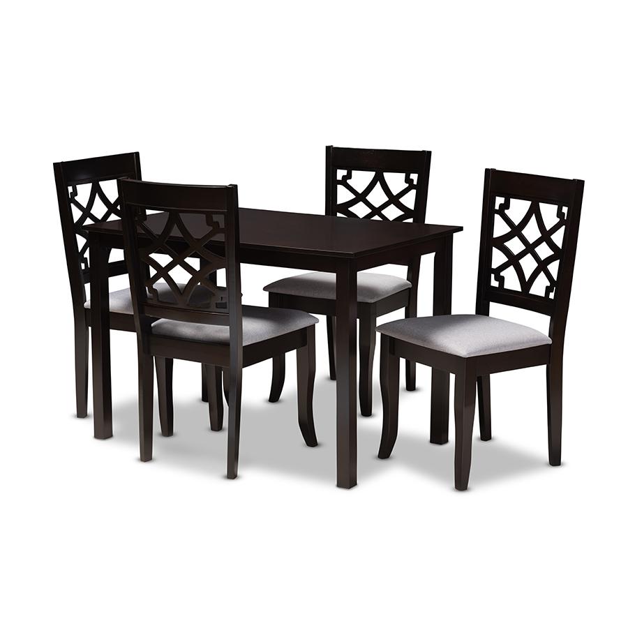 Baxton Studio Mael Modern and Contemporary Grey Fabric Upholstered Espresso Brown Finished 5-Piece Wood Dining Set. Picture 2