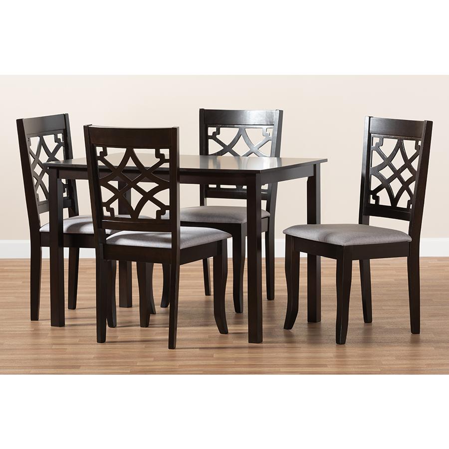 Baxton Studio Mael Modern and Contemporary Grey Fabric Upholstered Espresso Brown Finished 5-Piece Wood Dining Set. Picture 1