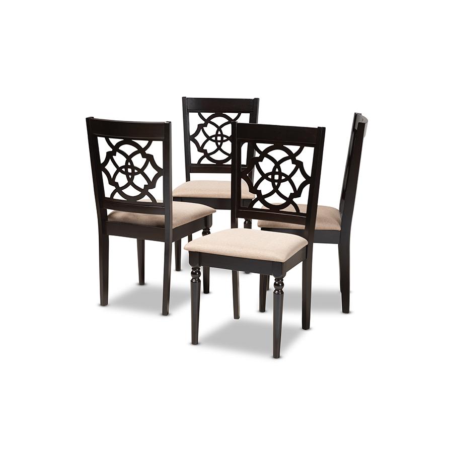 Sand Fabric Upholstered Espresso Brown Finished Wood Dining Chair Set of 4. Picture 1