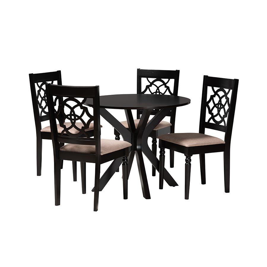 Sadie Modern Beige Fabric and Espresso Brown Finished Wood 5-Piece Dining Set. Picture 1