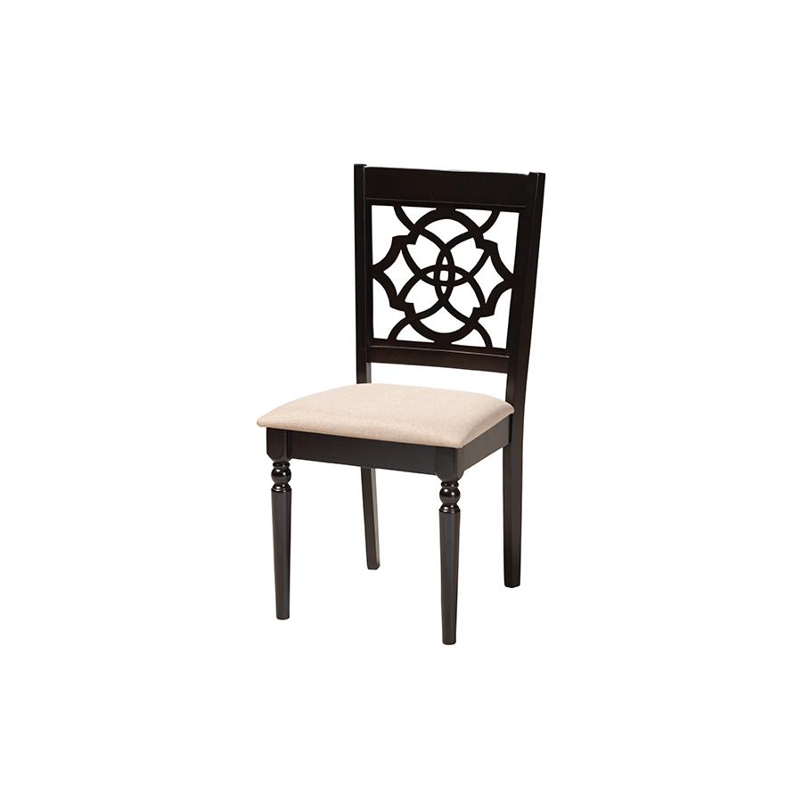 Sadie Modern Beige Fabric and Espresso Brown Finished Wood 5-Piece Dining Set. Picture 2