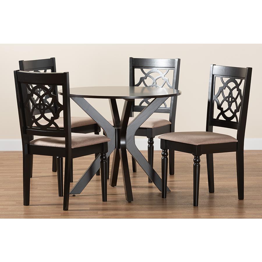 Sadie Modern Beige Fabric and Espresso Brown Finished Wood 5-Piece Dining Set. Picture 9