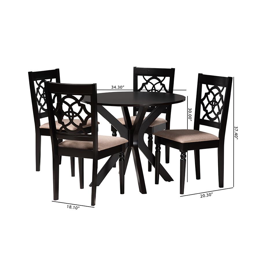 Sadie Modern Beige Fabric and Espresso Brown Finished Wood 5-Piece Dining Set. Picture 10