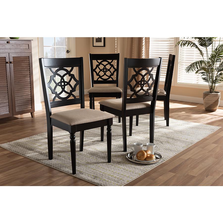 Sand Fabric Upholstered Espresso Brown Finished Wood Dining Chair Set of 4. Picture 4