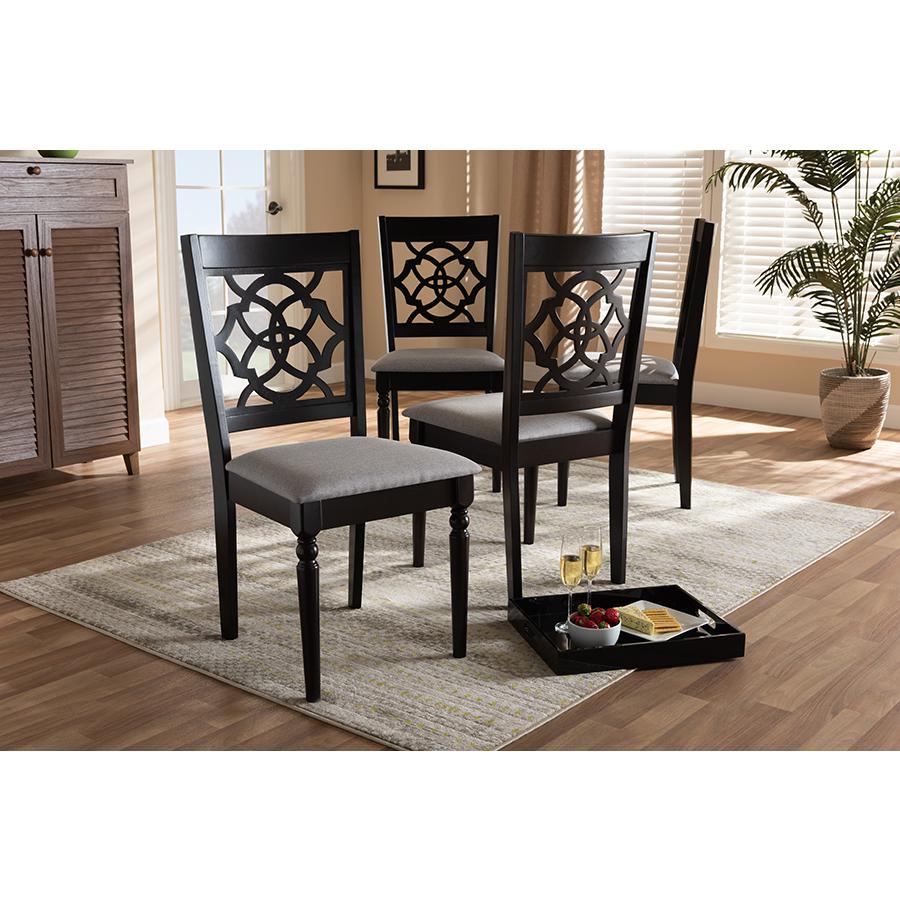 Grey Fabric Upholstered Espresso Brown Finished Wood Dining Chair Set of 4. Picture 4