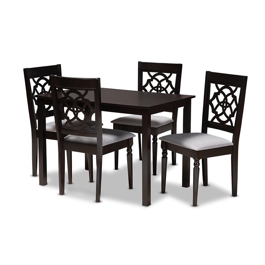 Grey Fabric Upholstered Espresso Brown Finished 5-Piece Wood Dining Set. Picture 1