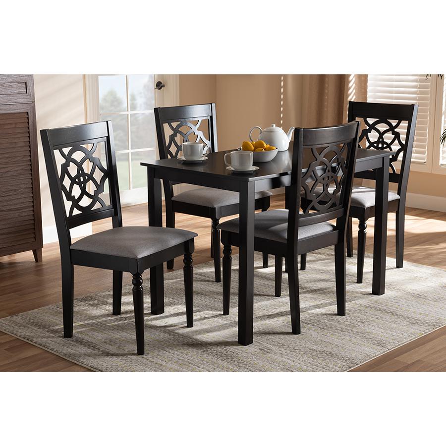 Grey Fabric Upholstered Espresso Brown Finished 5-Piece Wood Dining Set. Picture 5