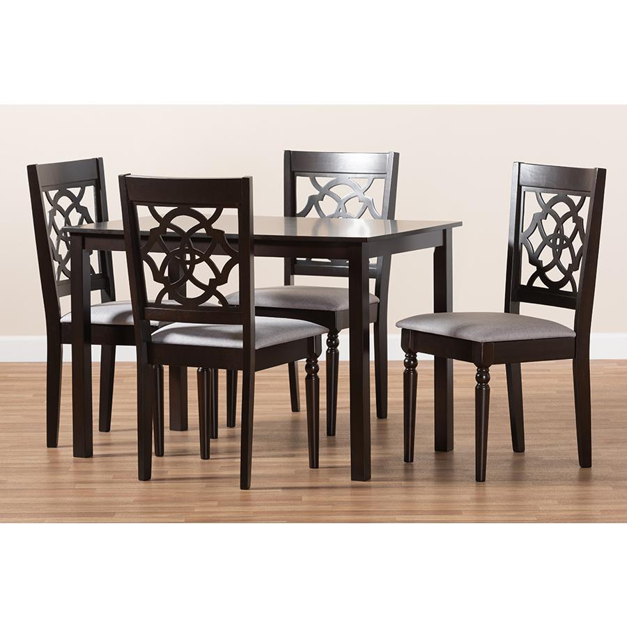 Baxton Studio Renaud Modern and Contemporary Grey Fabric Upholstered Espresso Brown Finished 5-Piece Wood Dining Set. Picture 1