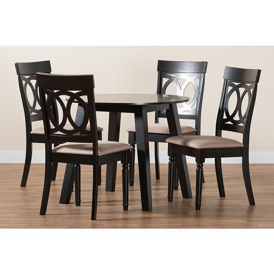 Charlottle Modern Beige Fabric and Dark Brown Finished Wood 5-Piece Dining Set. Picture 9