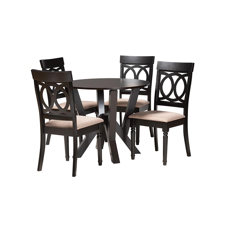 Angie Modern Sand Fabric and Dark Brown Finished Wood 5-Piece Dining Set. Picture 1