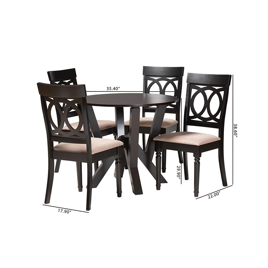 Angie Modern Sand Fabric and Dark Brown Finished Wood 5-Piece Dining Set. Picture 10