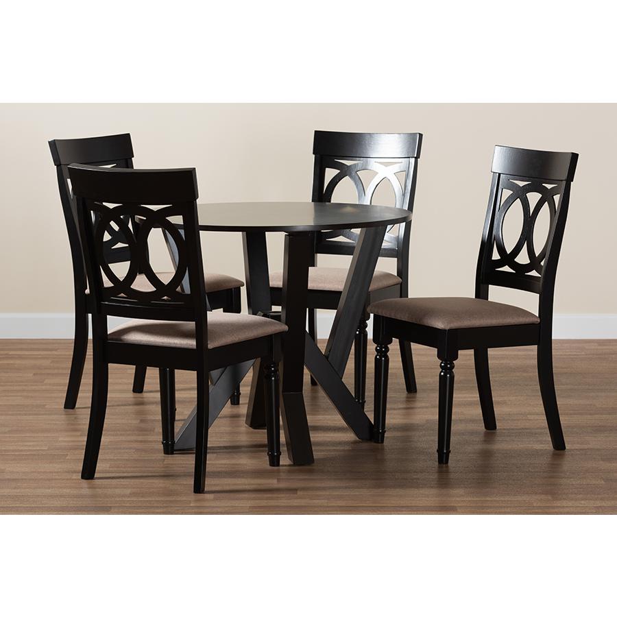 Angie Modern Sand Fabric and Dark Brown Finished Wood 5-Piece Dining Set. Picture 9