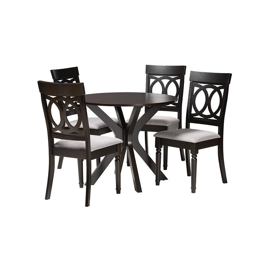 Jessie Modern Grey Fabric and Dark Brown Finished Wood 5-Piece Dining Set. Picture 1
