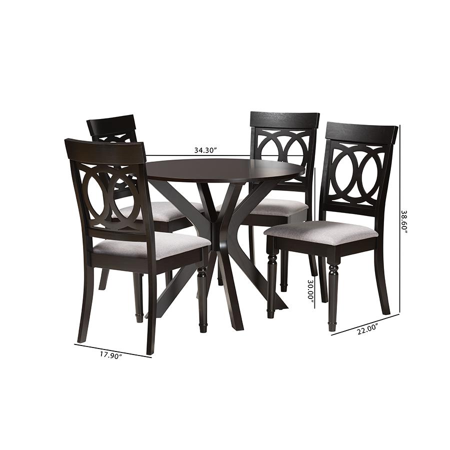 Jessie Modern Grey Fabric and Dark Brown Finished Wood 5-Piece Dining Set. Picture 10