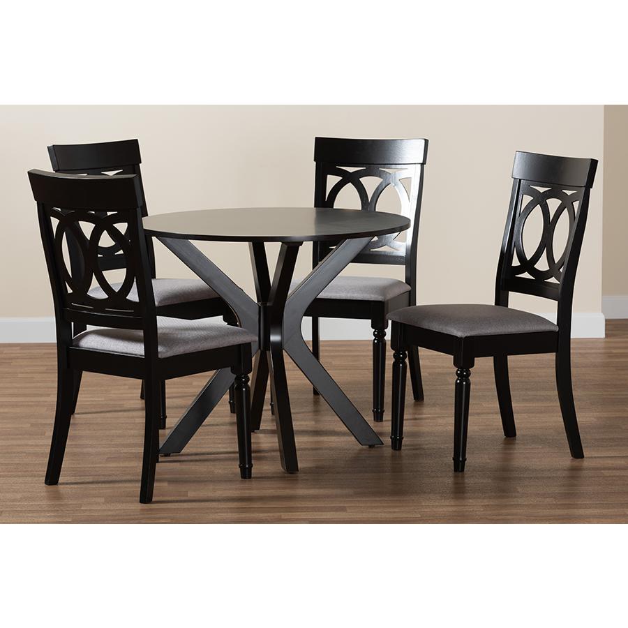 Jessie Modern Grey Fabric and Dark Brown Finished Wood 5-Piece Dining Set. Picture 9