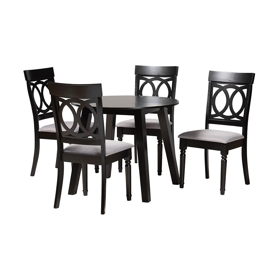 Charlottle Modern Grey Fabric and Dark Brown Finished Wood 5-Piece Dining Set. Picture 1