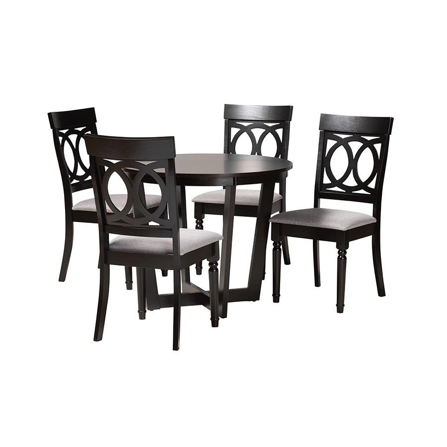 Estelle Modern Grey Fabric and Dark Brown Finished Wood 5-Piece Dining Set. Picture 1