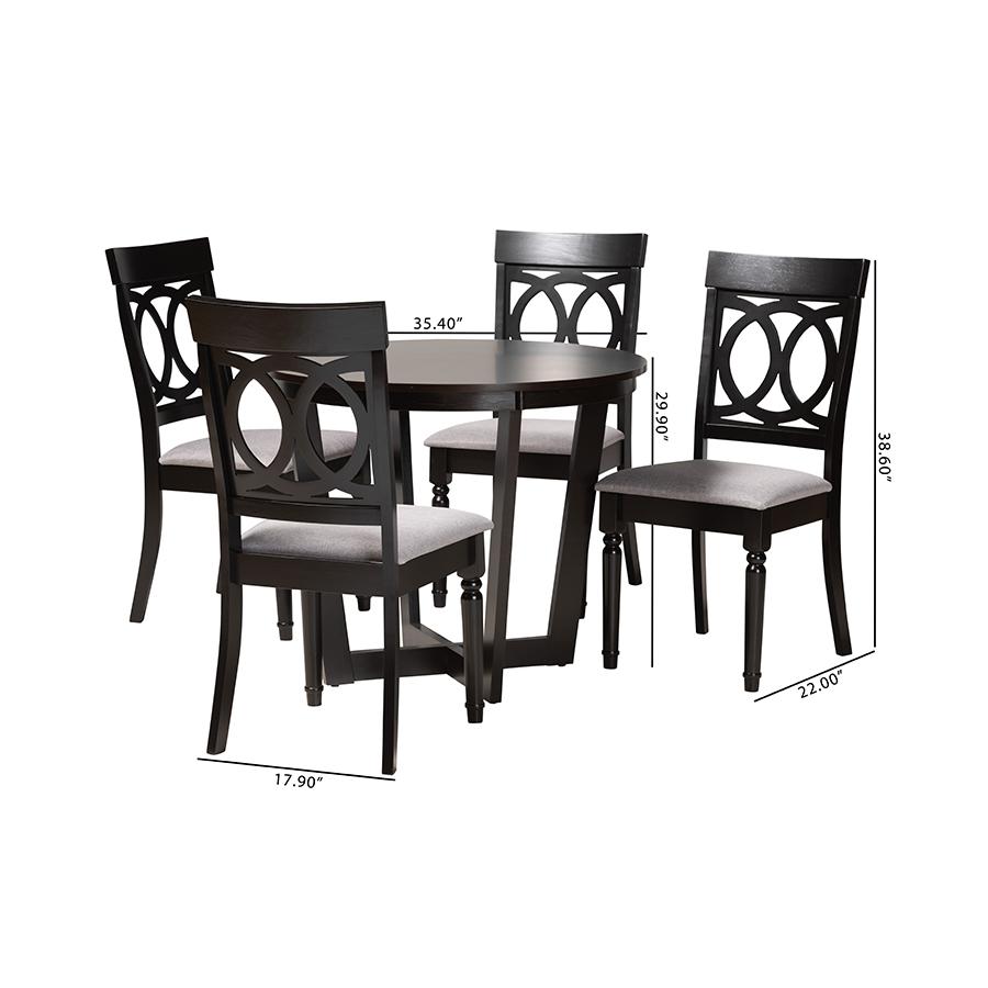 Estelle Modern Grey Fabric and Dark Brown Finished Wood 5-Piece Dining Set. Picture 10