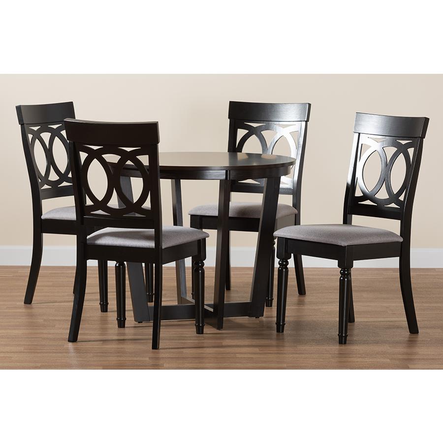 Estelle Modern Grey Fabric and Dark Brown Finished Wood 5-Piece Dining Set. Picture 9