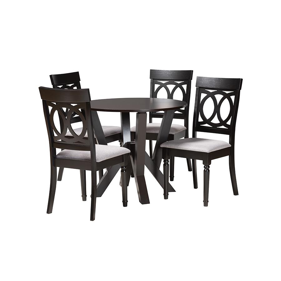 Angie Modern Grey Fabric and Dark Brown Finished Wood 5-Piece Dining Set. Picture 1