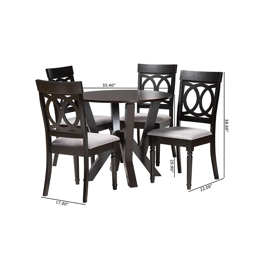 Angie Modern Grey Fabric and Dark Brown Finished Wood 5-Piece Dining Set. Picture 10