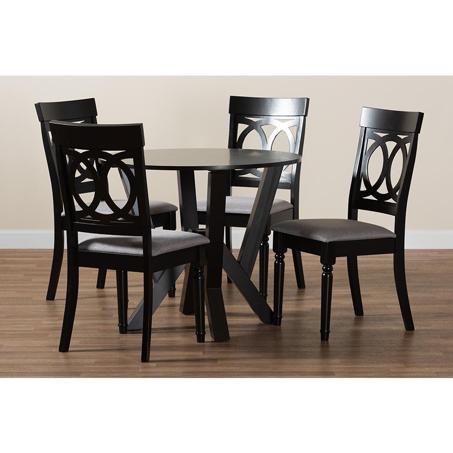 Angie Modern Grey Fabric and Dark Brown Finished Wood 5-Piece Dining Set. Picture 9
