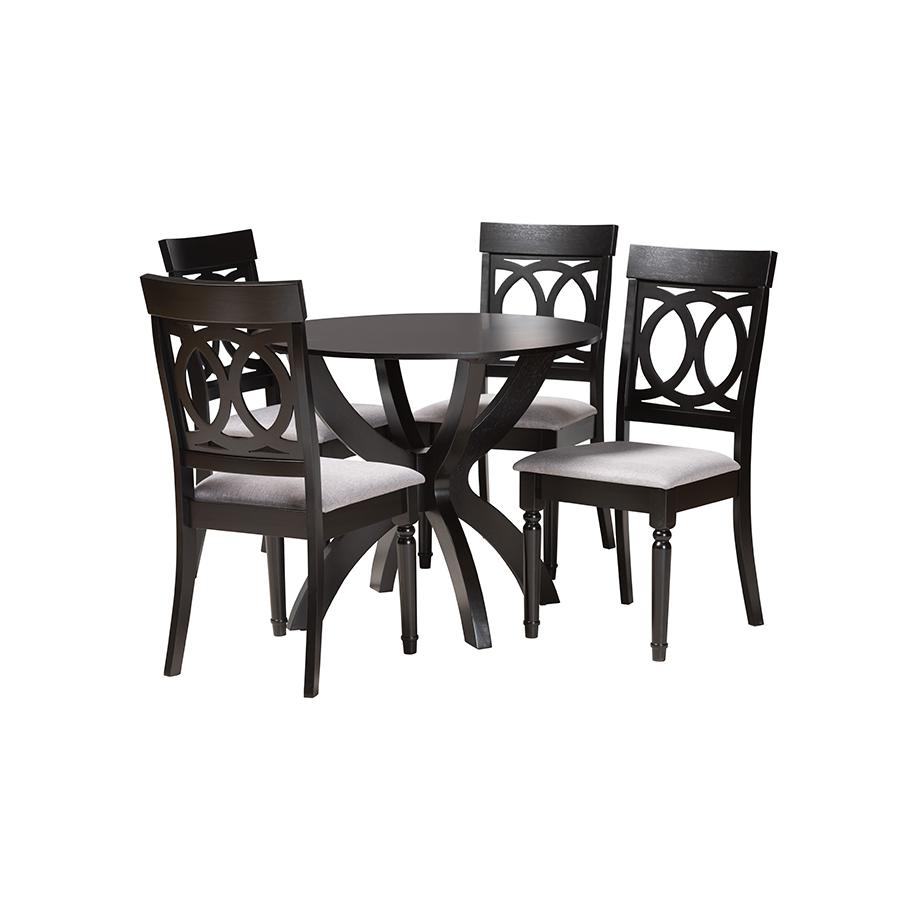 Velia Modern Grey Fabric and Dark Brown Finished Wood 5-Piece Dining Set. Picture 1