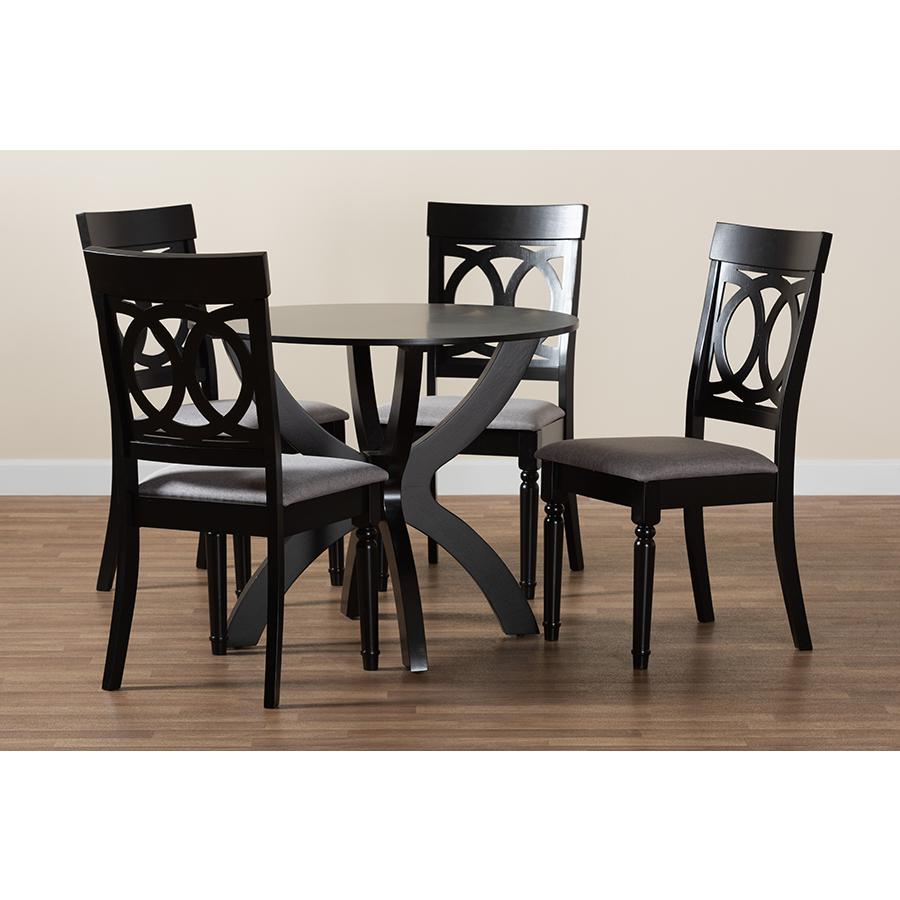 Velia Modern Grey Fabric and Dark Brown Finished Wood 5-Piece Dining Set. Picture 9