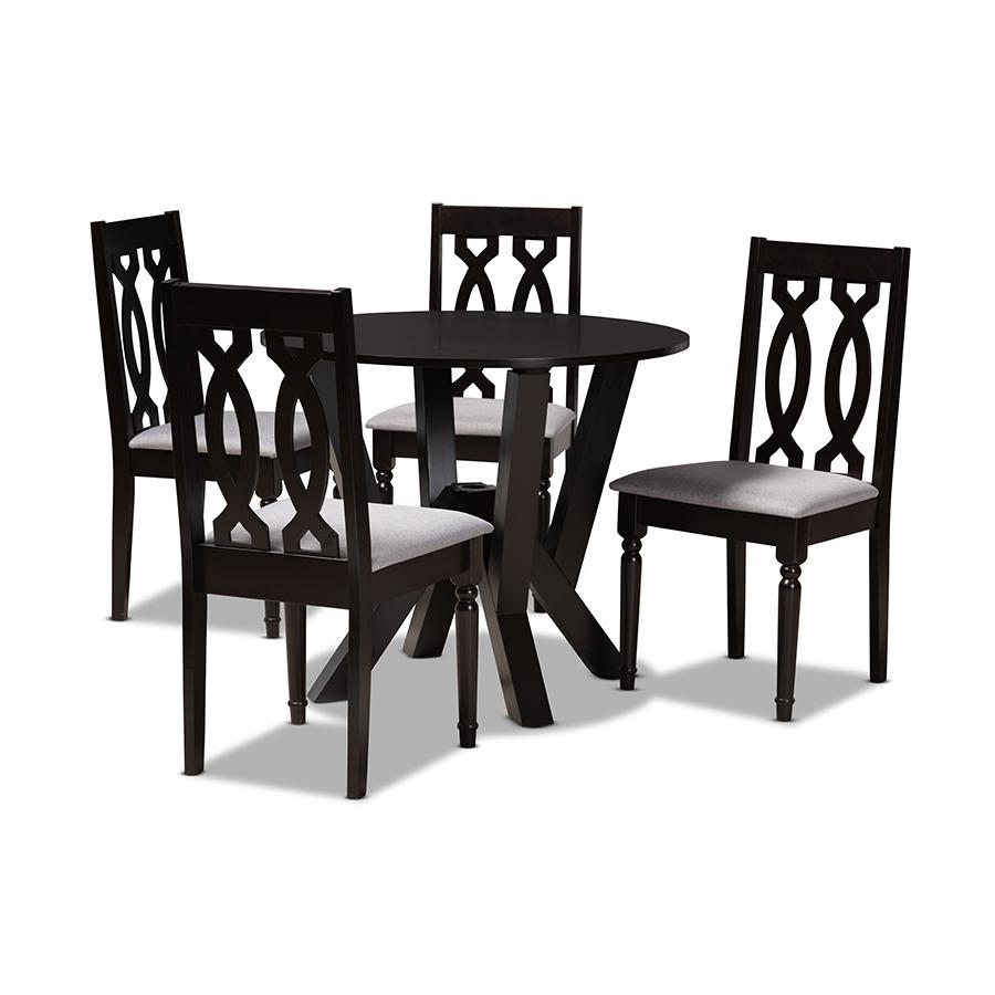 Anise Modern and Contemporary Grey Fabric Upholstered and Dark Brown Finished Wood 5Piece Dining Set. Picture 1