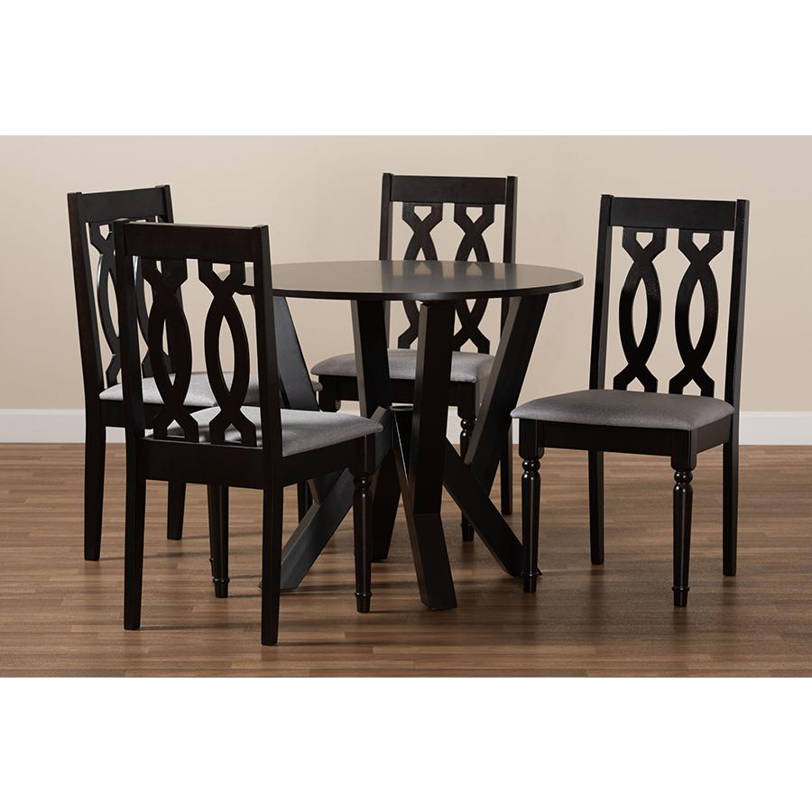 Anise Modern and Contemporary Grey Fabric Upholstered and Dark Brown Finished Wood 5Piece Dining Set. Picture 8