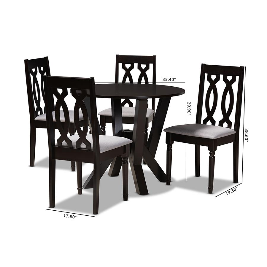Anise Modern and Contemporary Grey Fabric Upholstered and Dark Brown Finished Wood 5Piece Dining Set. Picture 9