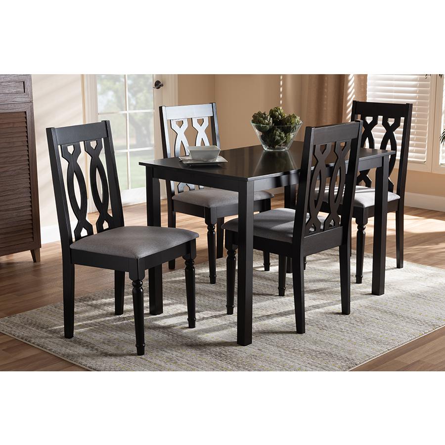 Baxton Studio Cherese Modern and Contemporary Grey Fabric Upholstered Espresso Brown Finished 5-Piece Wood Dining Set. Picture 6