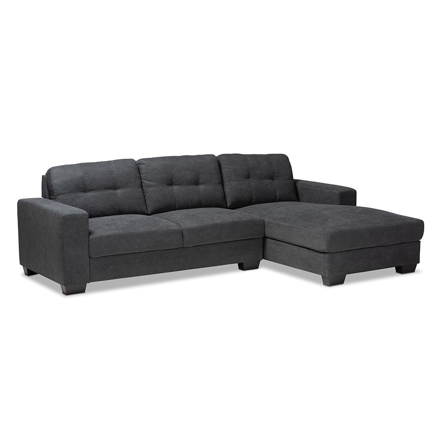 Baxton Studio Langley Modern and Contemporary Dark Grey Fabric Upholstered Sectional Sofa with Right Facing Chaise. Picture 1