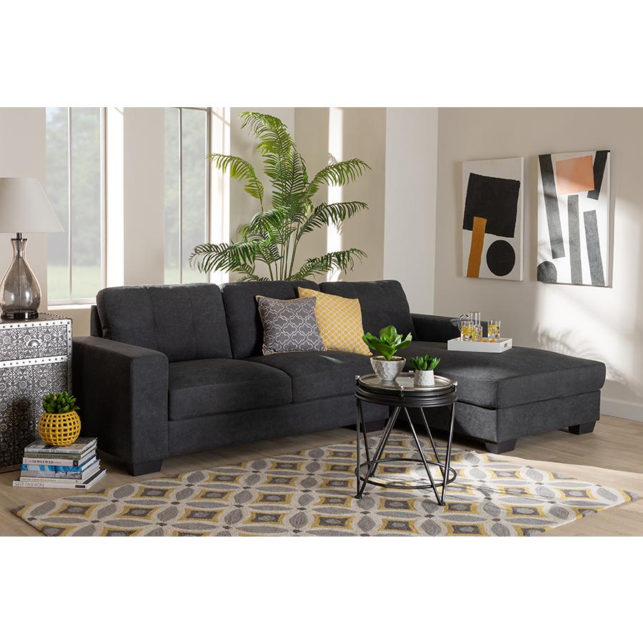 Baxton Studio Langley Modern and Contemporary Dark Grey Fabric Upholstered Sectional Sofa with Right Facing Chaise. Picture 4