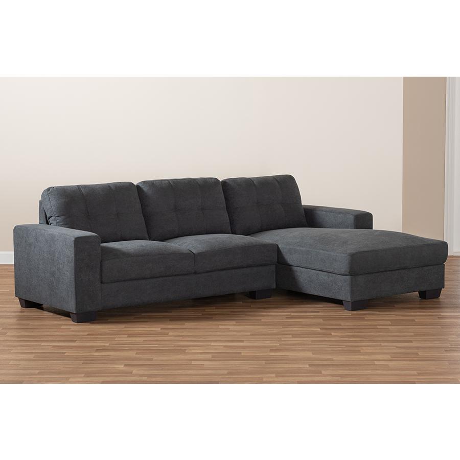 Baxton Studio Langley Modern and Contemporary Dark Grey Fabric Upholstered Sectional Sofa with Right Facing Chaise. Picture 5