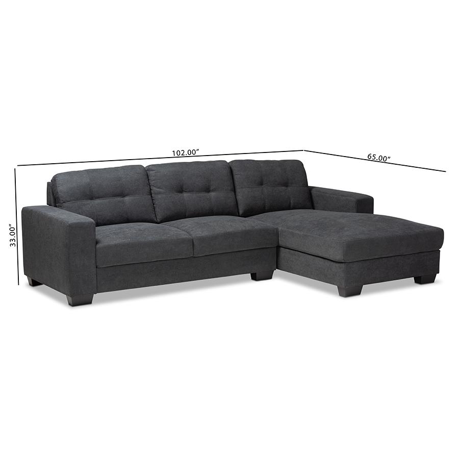 Baxton Studio Langley Modern and Contemporary Dark Grey Fabric Upholstered Sectional Sofa with Right Facing Chaise. Picture 6