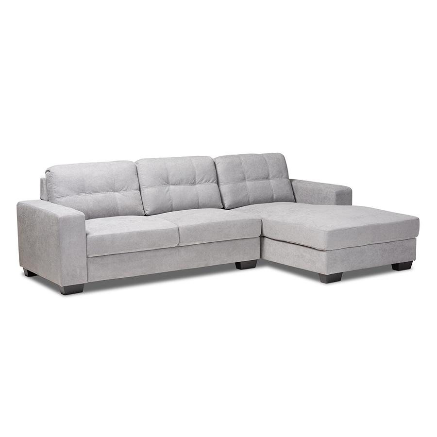 Baxton Studio Langley Modern and Contemporary Light Grey Fabric Upholstered Sectional Sofa with Right Facing Chaise. Picture 1