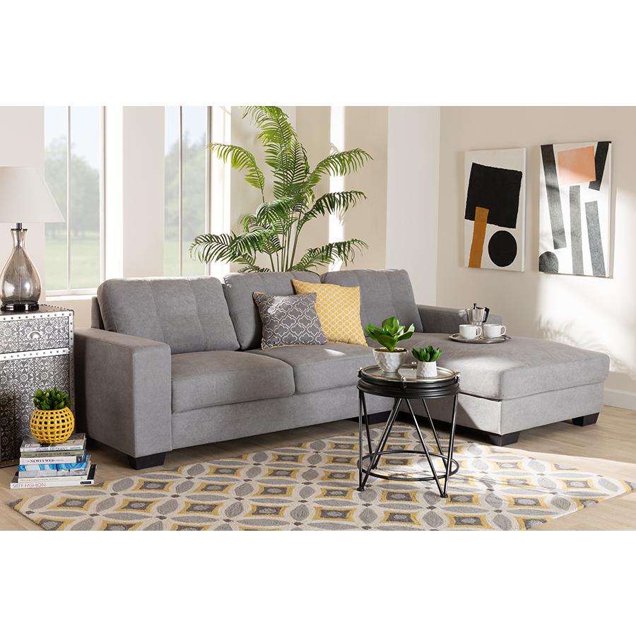 Baxton Studio Langley Modern and Contemporary Light Grey Fabric Upholstered Sectional Sofa with Right Facing Chaise. Picture 4