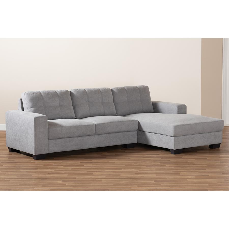 Baxton Studio Langley Modern and Contemporary Light Grey Fabric Upholstered Sectional Sofa with Right Facing Chaise. Picture 5