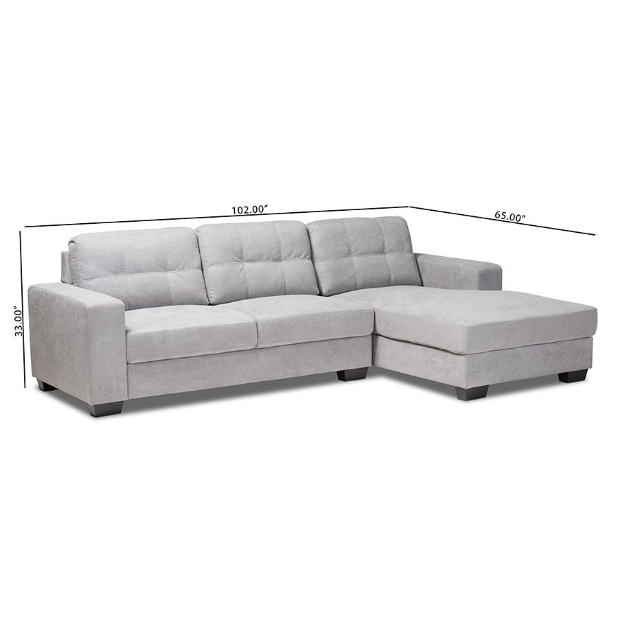 Baxton Studio Langley Modern and Contemporary Light Grey Fabric Upholstered Sectional Sofa with Right Facing Chaise. Picture 6