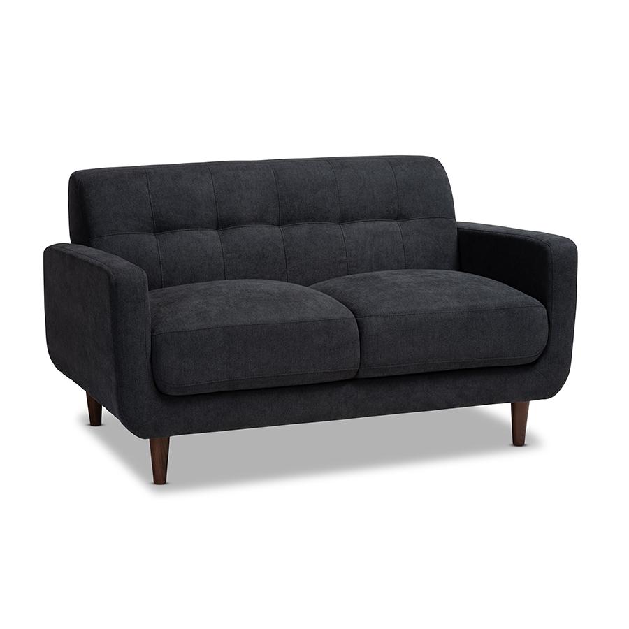 Allister Mid-Century Modern Dark Grey Fabric Upholstered 2-Piece Living Room Set. Picture 2